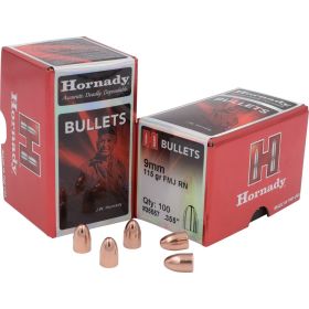 Hornady FMJ Round Nose Bullets (Option: 9 mm. .355 in. 115 gr. 100 pk)