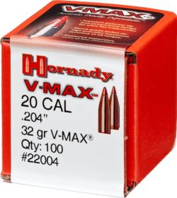 Hornady Bullets 20 Cal .204 (Option: 32Gr V-Max 100Ct 40Bx/Cs)