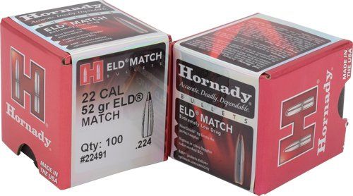 Hornady Bullets 22Cal .224 (Option: 52Gr Eld-M Match 100Ct 40Bx/Cs)