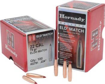 Hornady Bullets 22 Cal 224 (Option: 75Gr Jhp-Bt 100Rd 25Bx/Cs)