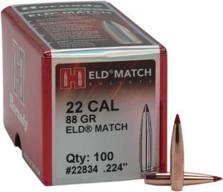 Hornady Bullets 22Cal .224 (Option: 88Gr Eld-M Match 100Ct 25Bx/Cs)