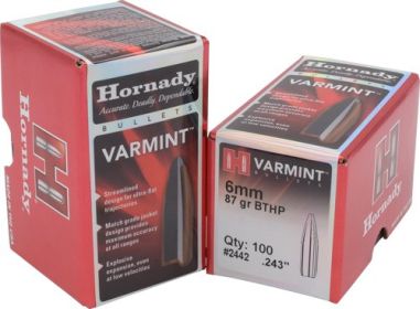 Hornady Bullets 6Mm .243 (Option: 87Gr Jhp-Bt 100Ct 25Bx/Cs)