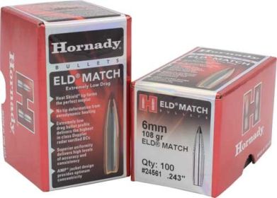 Hornady Bullets 6Mm .243 (Option: 108Gr Eld-Match 100Ct 25Bx/Cs)