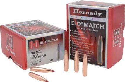 Hornady Bullets 30Cal .308 (Option: 225Gr Eld-Match 100Ct 15Bx/Cs)