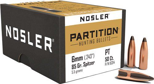 Nosler Bullets 6Mm .243 (Option: 85Gr Partition 50Ct)