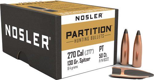 Nosler Bullets 270 Cal .277 (Option: 130Gr Partition 50Ct)