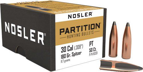 Nosler Bullets 30 Cal .308 (Option: 180Gr Partition 50Ct)