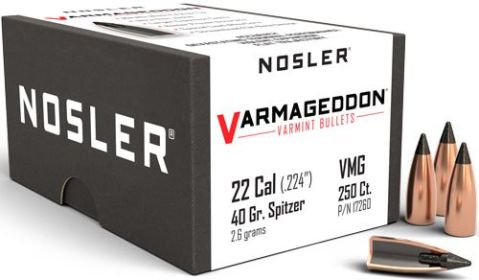Nosler Bullets 22 Cal .224 (Option: 40Gr Varmageddon Tipped 250Ct)