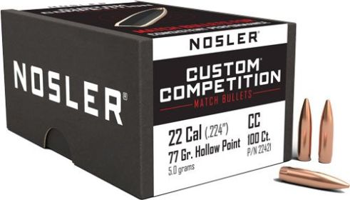 Nosler Bullets 22 Cal .224 (Option: 77Gr Hp-Bt Custom Comp. 100Ct)