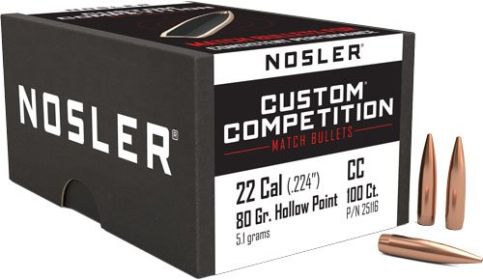 Nosler Bullets 22 Cal .224 (Option: 80Gr Hp-Bt Custom Comp. 100Ct_)